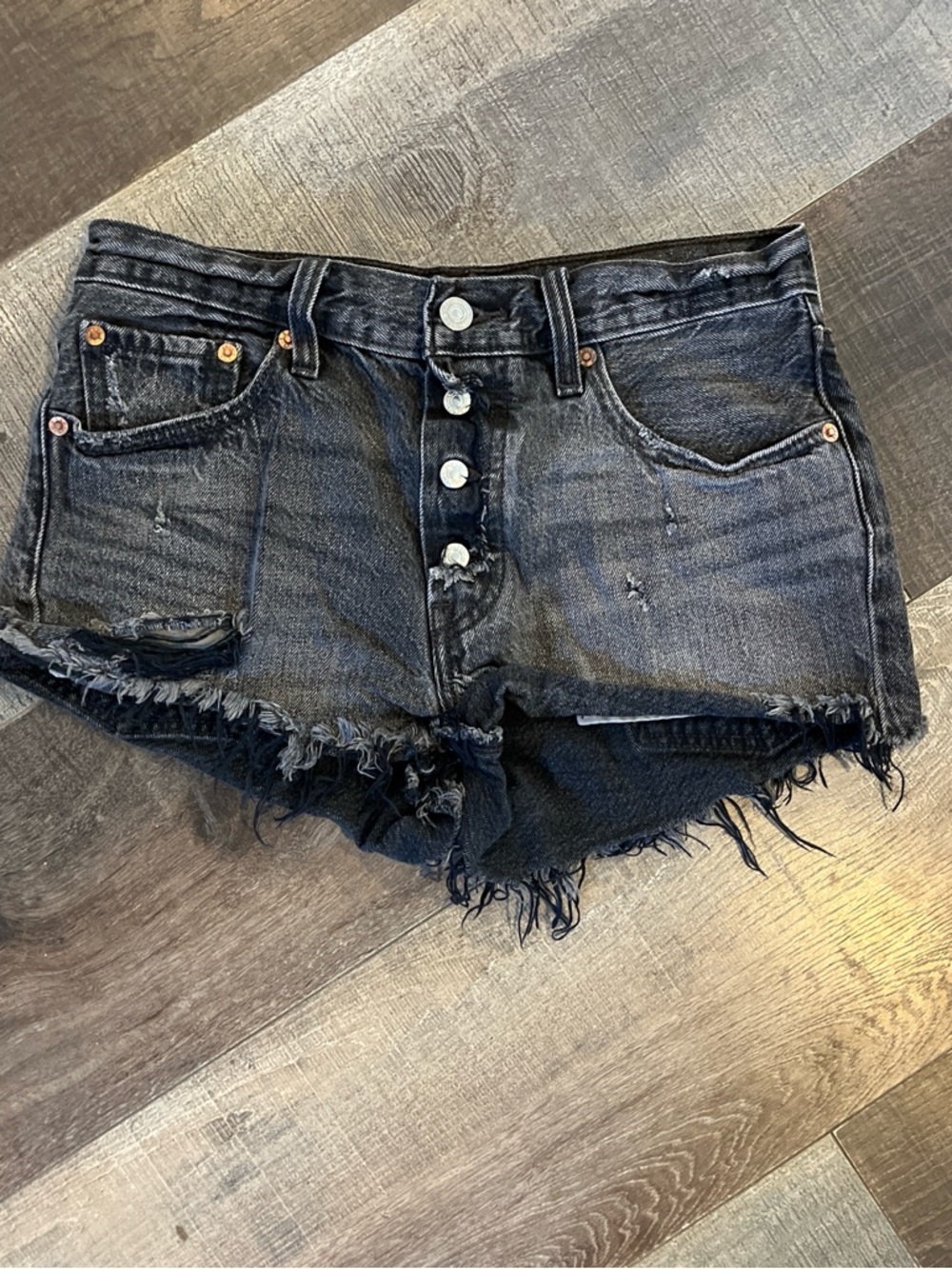 Levi 501 sz 24 High-Rise Black Denim Cutoff Shorts with Frayed Hem